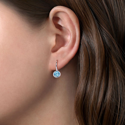 925 Sterling Silver Blue Topaz Leverback Earrings