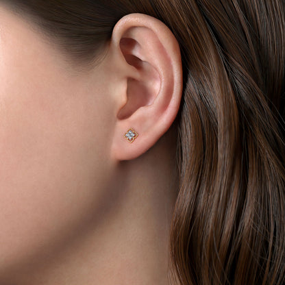 14K Yellow Gold Clover Diamond Stud Earrings