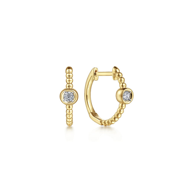 14K Yellow Gold Diamond Bujukan Huggie Earrings
