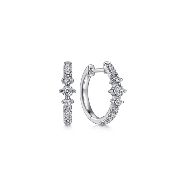 14K White Gold Diamond Huggie Earrings