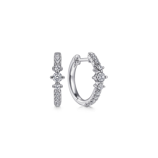 14K White Gold Diamond Huggie Earrings
