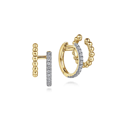 14K Yellow Gold Diamond Huggie And Bujukan Cuff Earrings