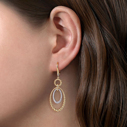 14K White&Yellow Gold Bujukan Diamond Drop Earrings