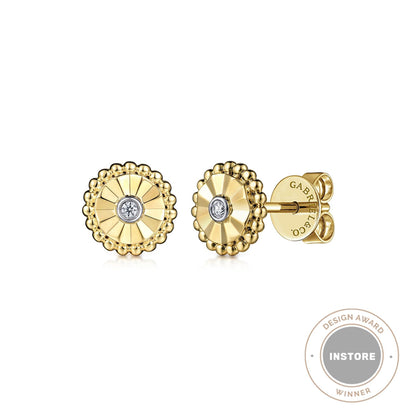 14K White And Yellow Gold Diamond Stud Earrings