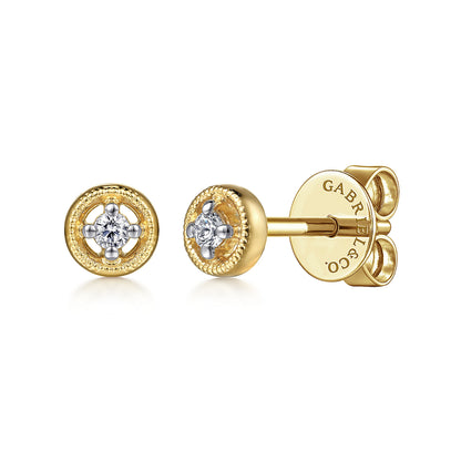 14K Yellow Gold Diamond Stud Earrings