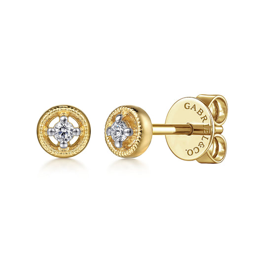 14K Yellow Gold Diamond Stud Earrings