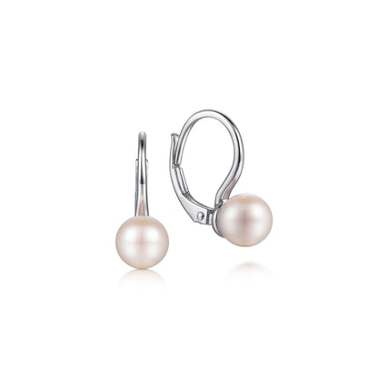 925 Sterling Silver Pearl Leverback Earrings