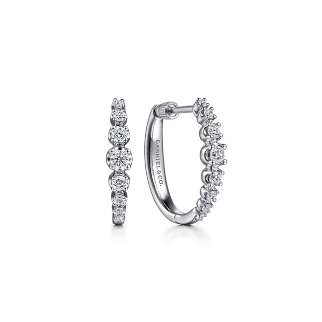14K White Gold 20mm Buttercup Set Diamond Classic Oval Hoop Earrings