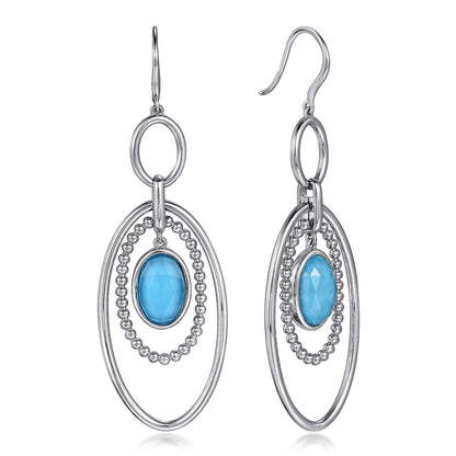 925 Sterling Silver Rock Crystal and Turquoise Fish Wire Drop Earrings