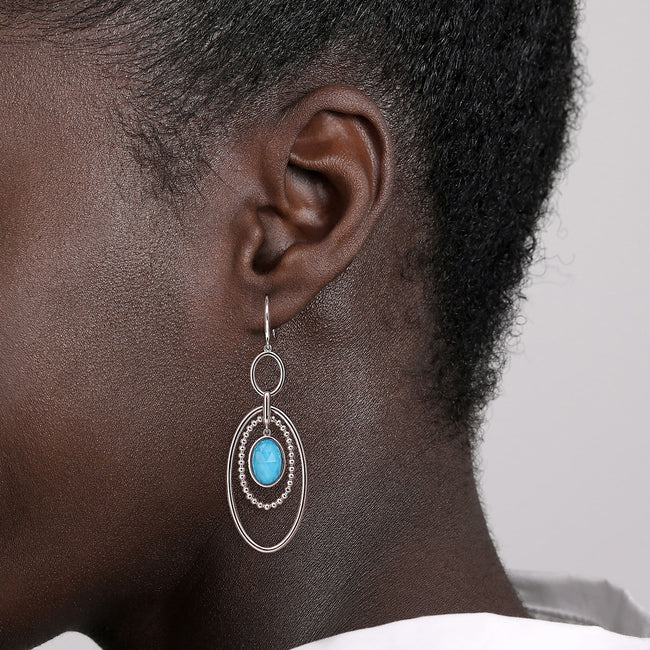 925 Sterling Silver Rock Crystal and Turquoise Fish Wire Drop Earrings