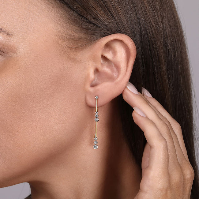 14K Yellow Gold Linear Graduated Diamond Station Drop Earrings in size 45mm