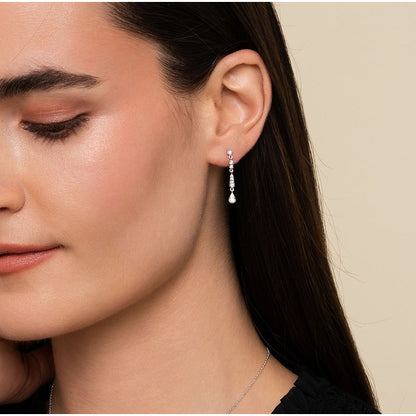 14K White Gold Linear Diamond Drop Stud Earrings