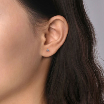14K White Gold Three Diamond Cluster Stud Earrings