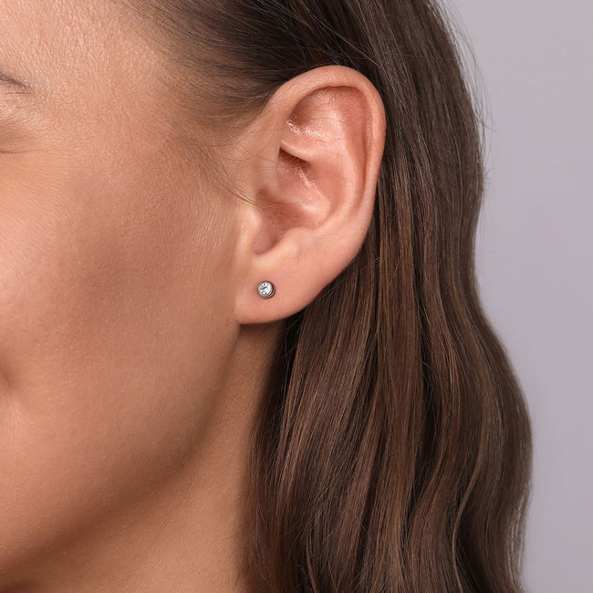 14K White Gold Diamond Bezel Set Stud Earrings