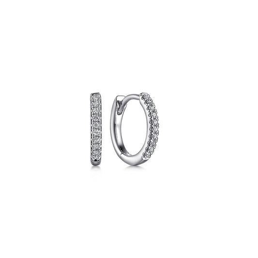 14K White Gold Diamond Huggie In 12mm With U Set
