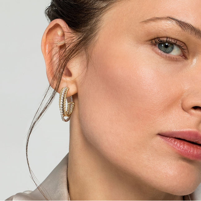 14K White-Yellow Gold Diamond Bujukan Intricate Hoop Earrings