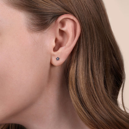 14K Yellow Gold Diamond and Sapphire Flower Stud Earrings