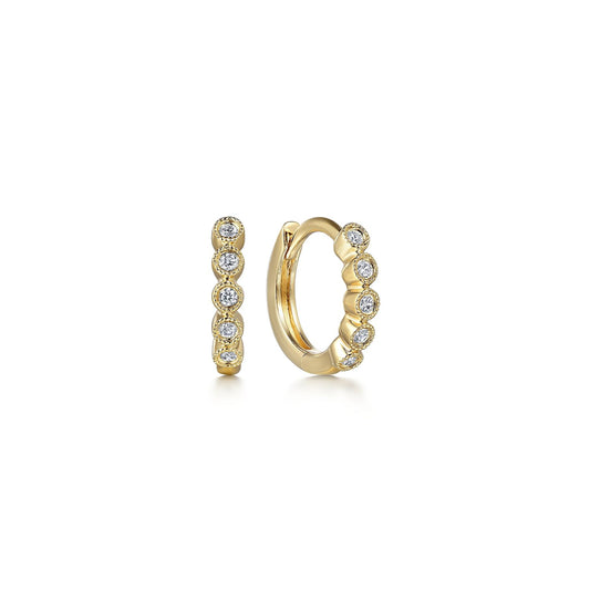 10mm 14K Yellow Gold Diamond Bezel Setting Huggie Earrings