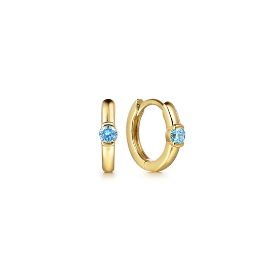 14K Yellow Gold Blue Topaz Huggie