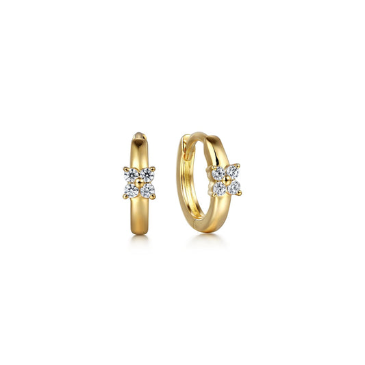 10mm 14K Yellow Gold Diamond Cluster Huggie Earrings