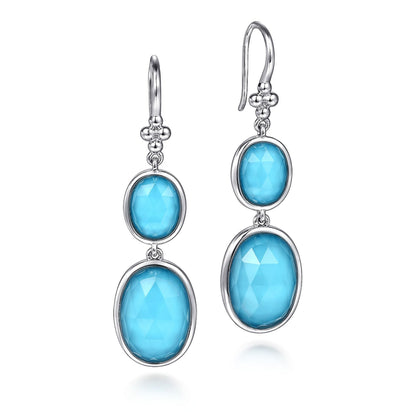 925 Sterling Silver Rock Crystal and Turquoise Fish Wire Drop Earrings