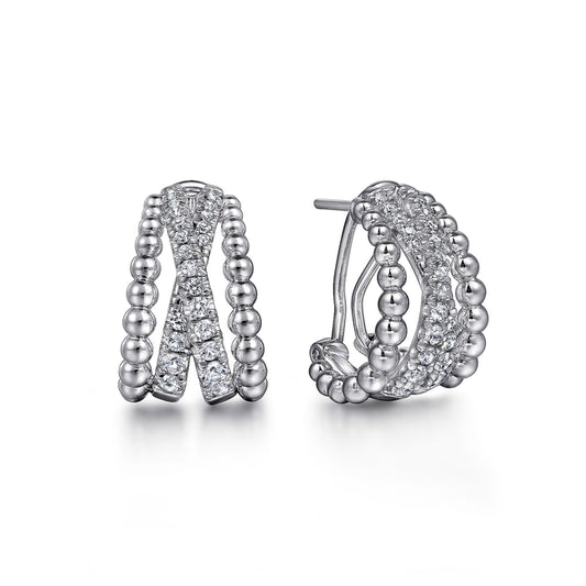 925 Sterling Silver 15mm White Sapphire Bujukan Huggie Earrings