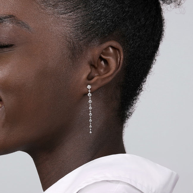 14K White Gold Diamond Bar Earrings