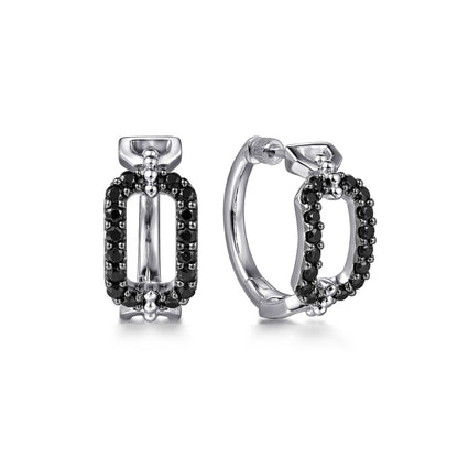 925 Sterling Silver Black Spinel Bujukan Link Chain Earrings with Screw Back