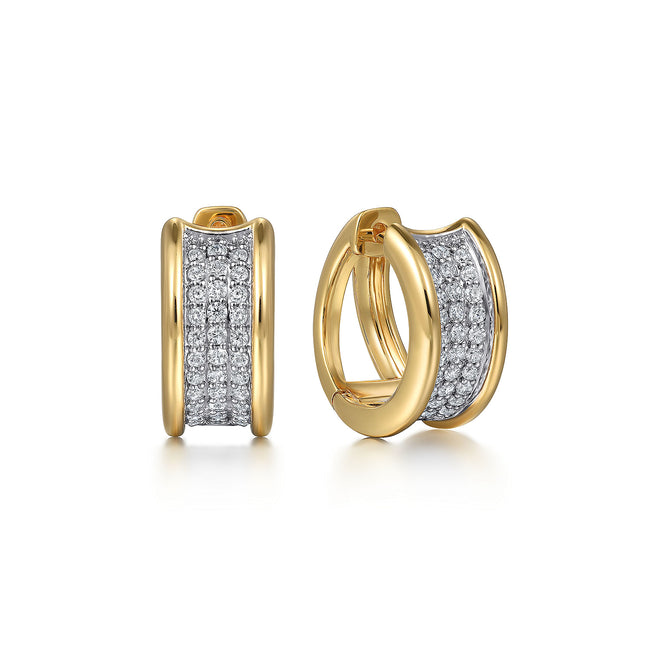 14K White&Yellow Gold Diamond Huggie Earrings
