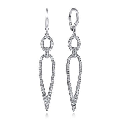 14K White Gold Long Diamond Teardrop Earrings
