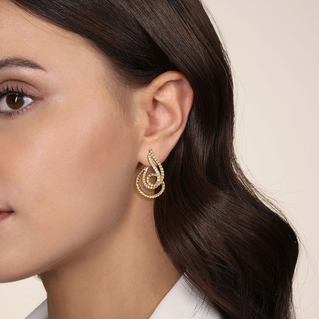 14K Yellow Gold Diamond And Rope Twisted Earrings