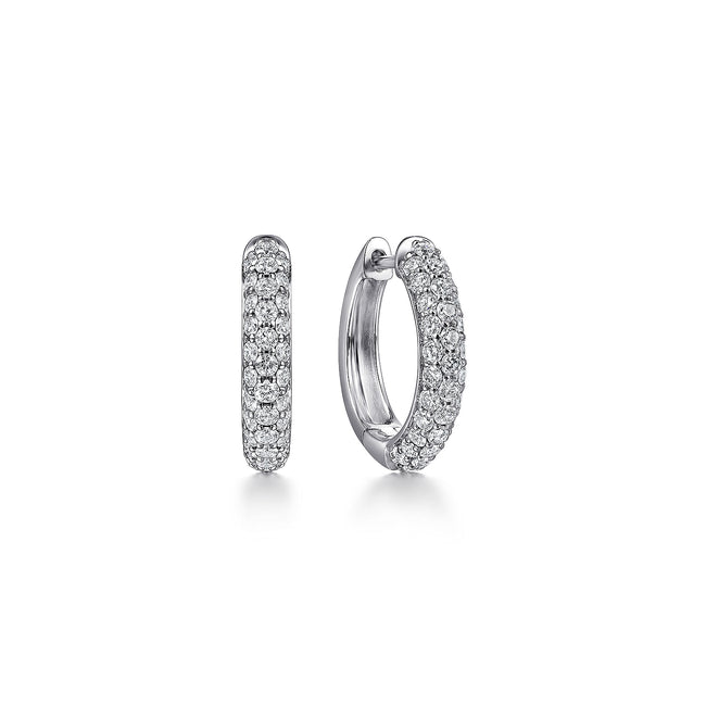 14K White Gold Diamond Pavé Huggie Earrings