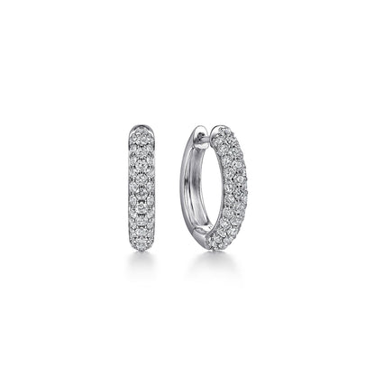 14K White Gold Diamond Pavé Huggie Earrings