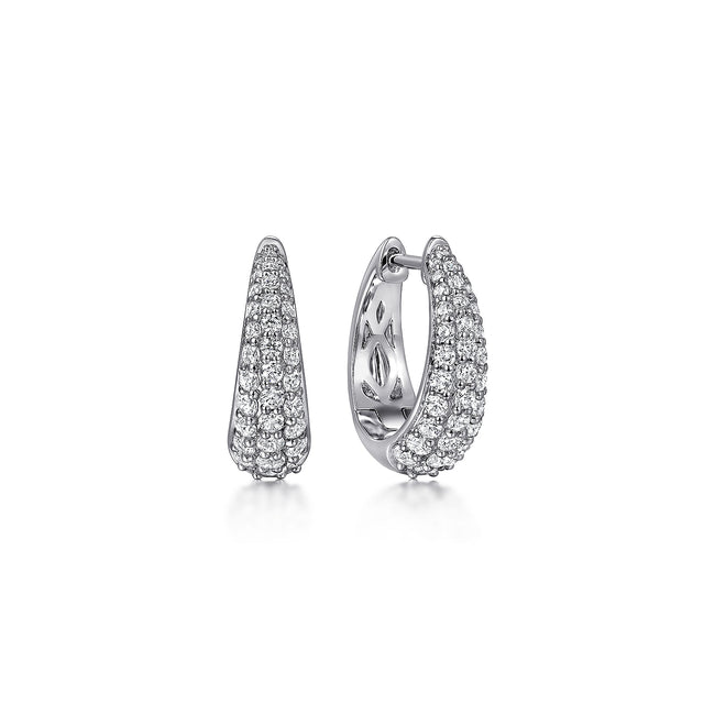 14K White Gold Pave Diamond Oval Huggie Earrings