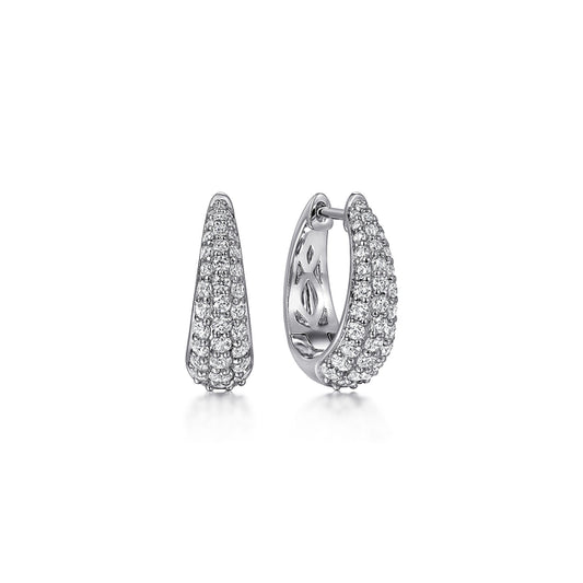 14K White Gold Pave Diamond Oval Huggie Earrings