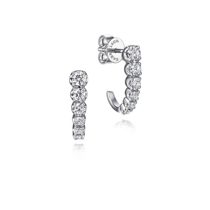 14K White Gold Graduating Diamond J Hoop Earrings
