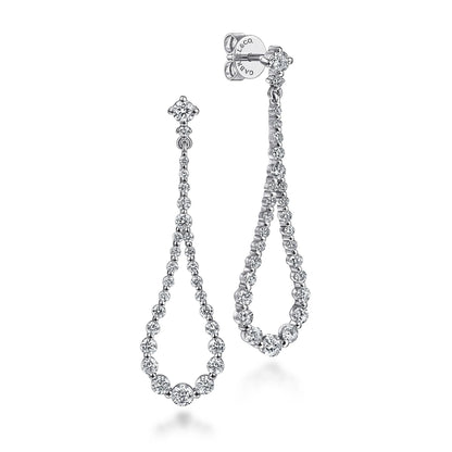 14K White Gold Diamond Stud Drop Earrings