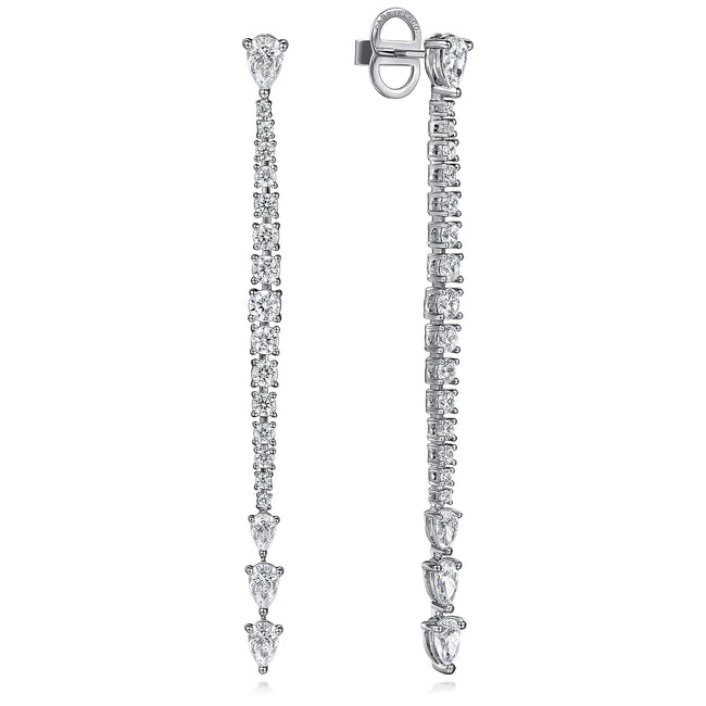 18K White Gold Diamond Stud Drop Earrings