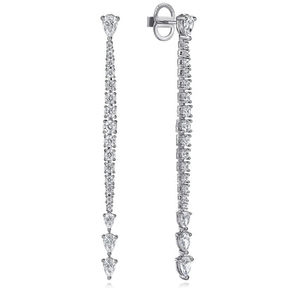 18K White Gold Diamond Stud Drop Earrings