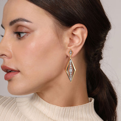 18K White and Yellow Gold Diamond Stud Drop Earrings