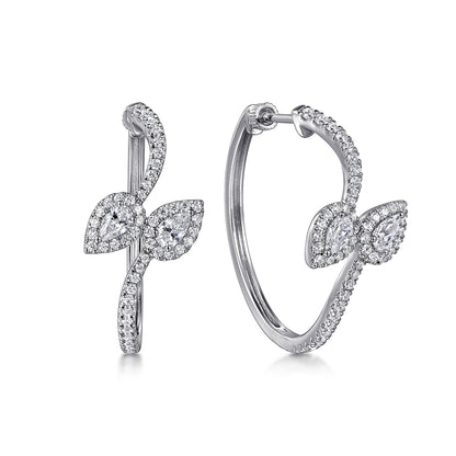 18K White Gold Diamond Bypass Hoop Earrings in Size 30mm
