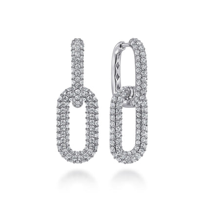 18K White Gold Diamon Pavé Link Drop Earrings