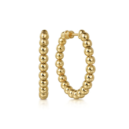 14K Yellow Gold Bujukan Beads Classic 30mm Hoop Earrings