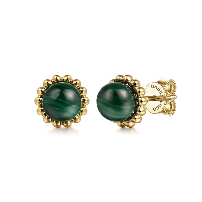 14K Yellow Gold Bujukan Malachite Stud Earrings