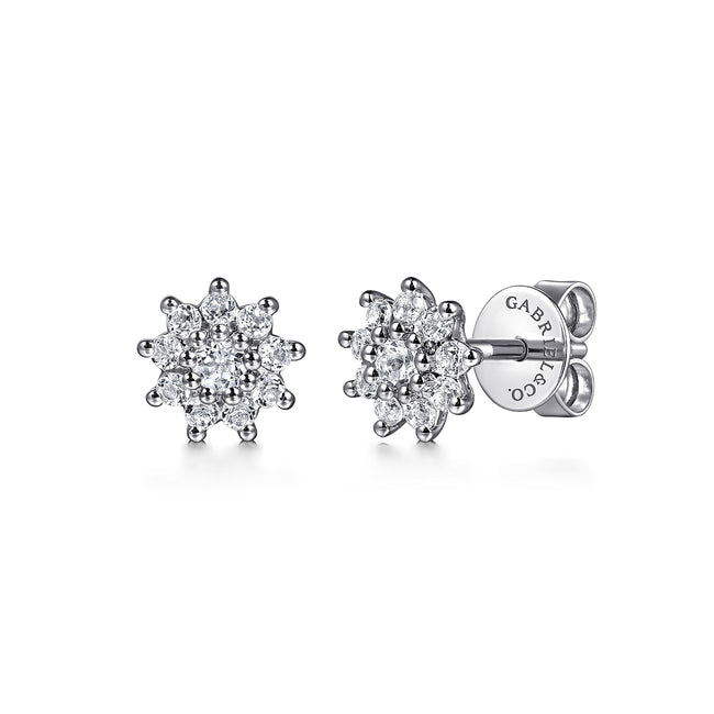 14K White Gold White Sapphire Cluster Stud Earrings