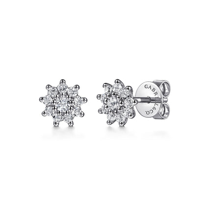 14K White Gold White Sapphire Cluster Stud Earrings