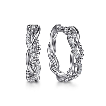 925 Sterling Silver Bujukan White Sapphire 30mm Twisted Intricate Hoop Earrings