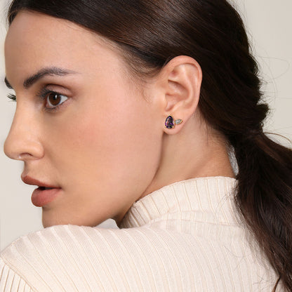 14K White & Yellow Gold Diamond and Amethyst Stud Earrings