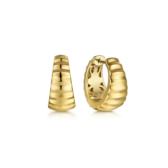 14K Yellow Gold Diamond Cut Huggie Earrings