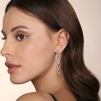 14K White Gold Diamond Pear Shape Huggie Drop Earrings